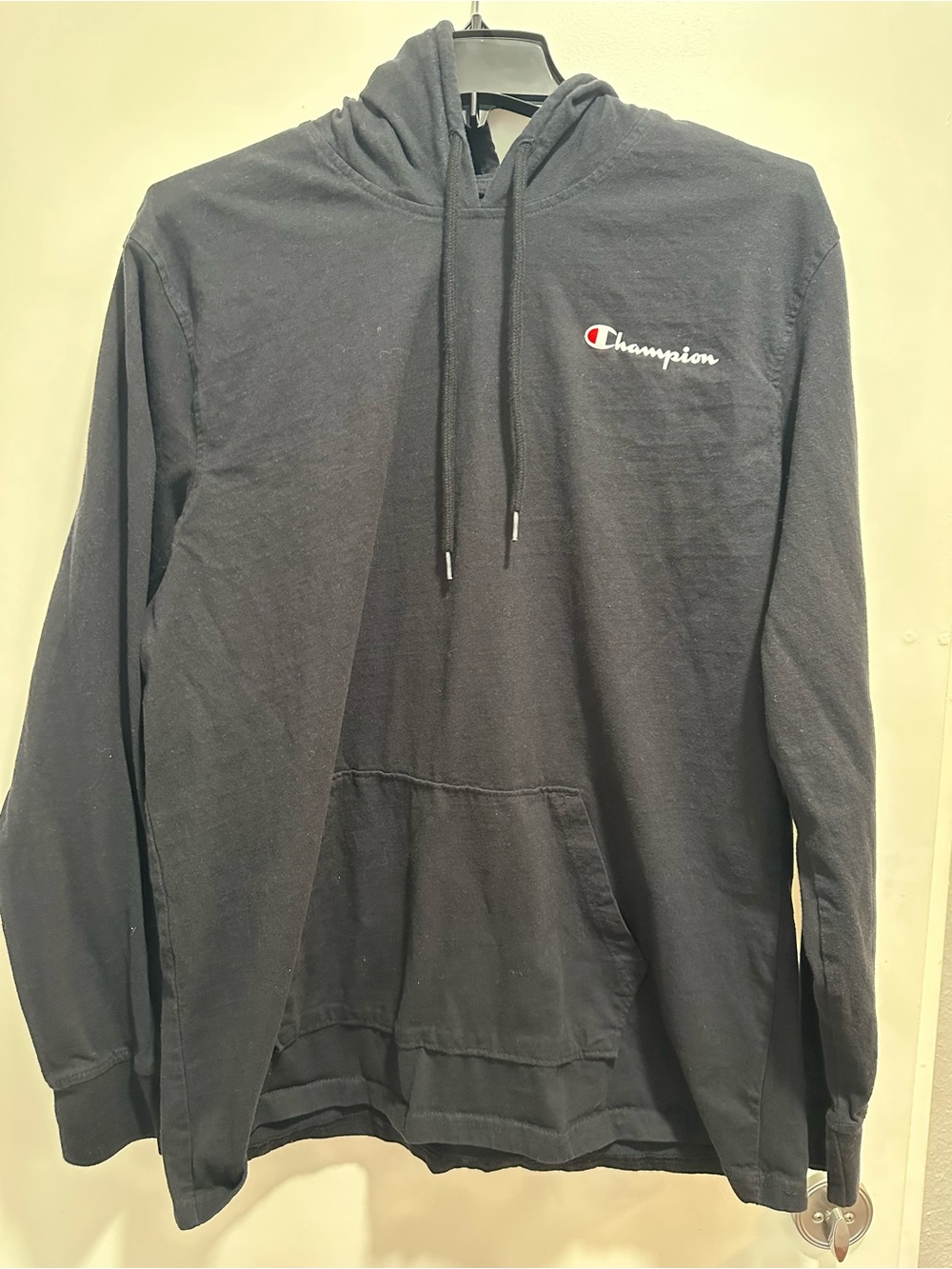 Champion Black Hooded Sweatshirt with Embroidered Logo